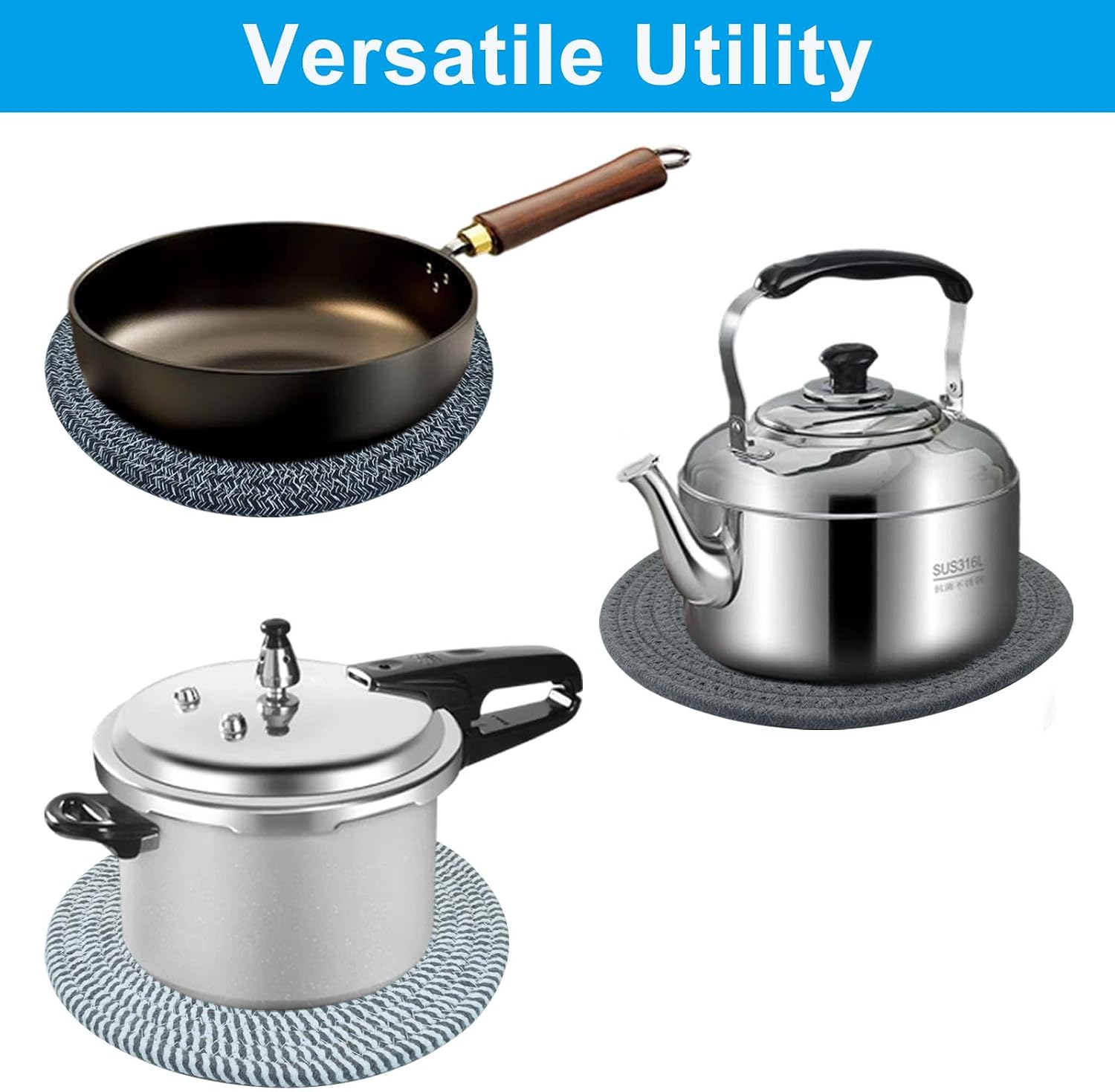 5 Pcs, 10 Inch Trivets for Hot Dishes, Style 2 | Extra Large, Heat Resistant, Pot Holders, Storage Basket Included for Kitchen Countertop
