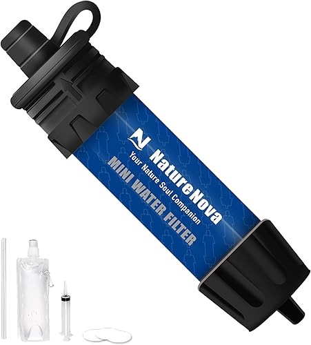 Mini filtro de agua NatureNova - Sistema portátil de filtración de agua de emergencia para senderismo, campamento, equipo de supervivencia para