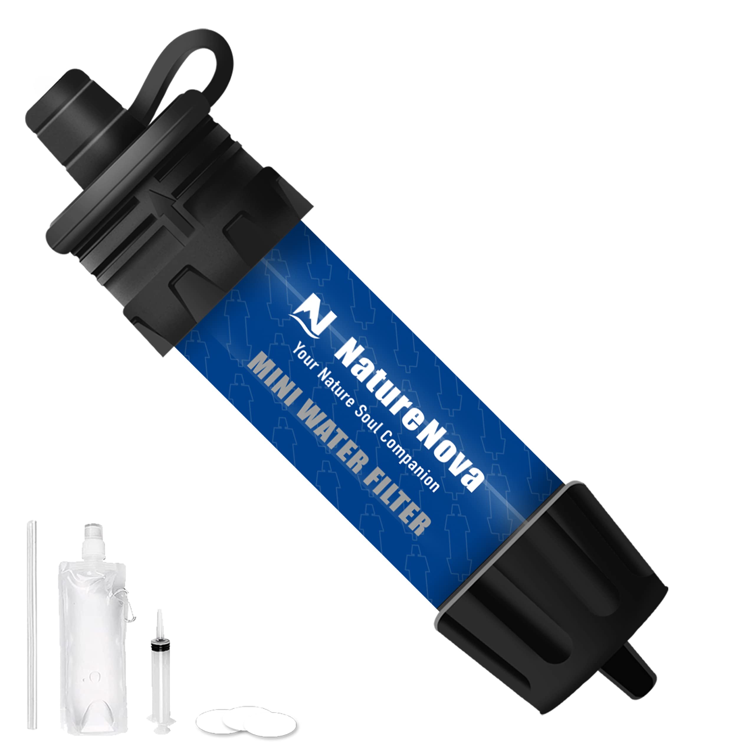 Mini Water Filter NatureNova Portable Emergency Water Filtration System Hiking Camping Straw Survival Gear Emergency Preparedness