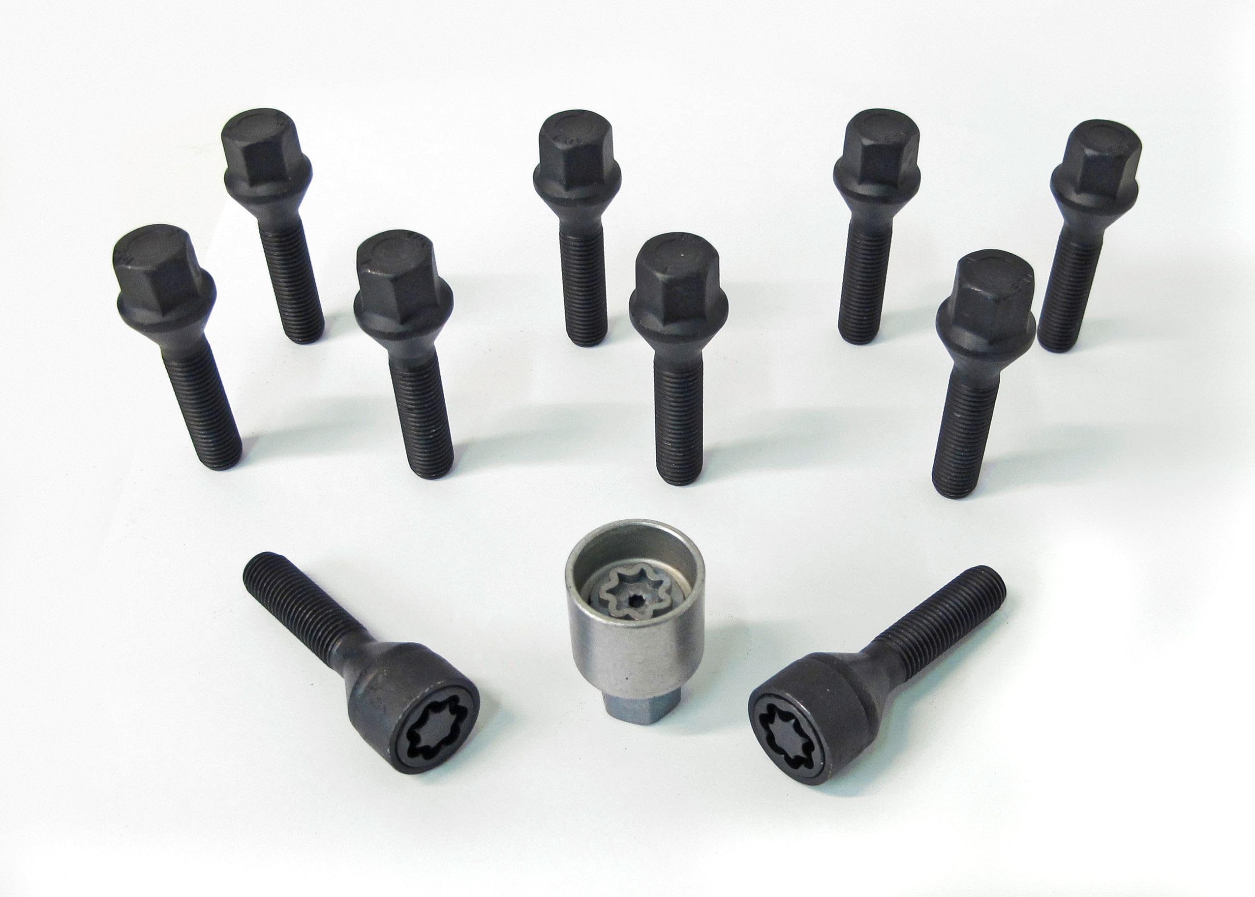 H&R Radschrauben Satz Kegelbund M12x1.50 - Länge 45mm - Schwarz - 10 Stück - inkl. Felgenschloss
