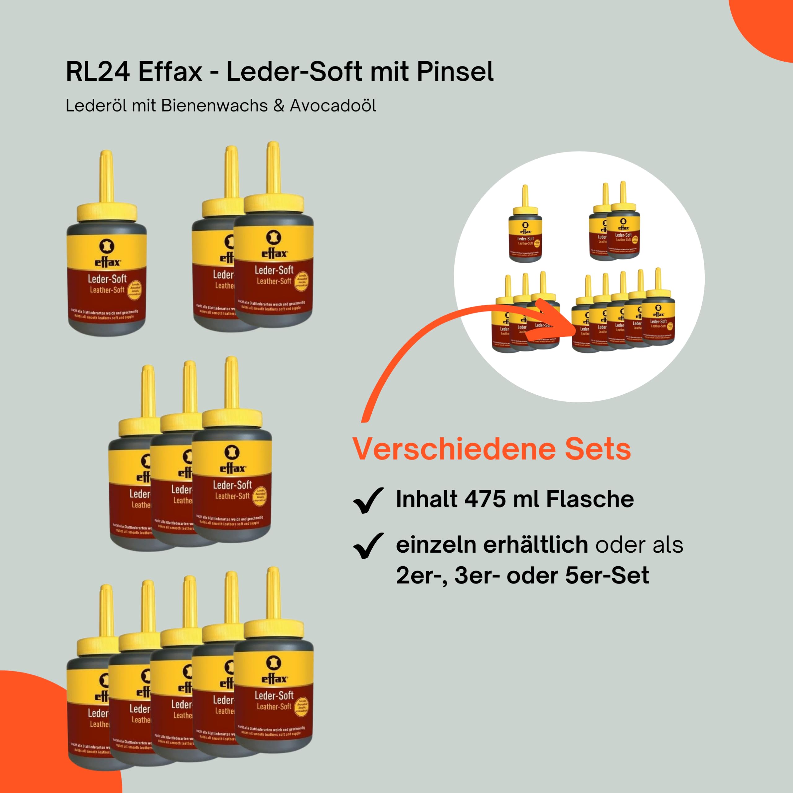RL24 Effax – Piel suave con pincel | Aceite para cuero con cera de abejas, lanolina y aceite de aguacate | Grasa para cuero para todos los cuero liso | cuida el cuero y protege contra la humedad |