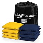 Play Platoon Weather Resistant Cornhole Bags - Set of 8 Regulation Corn Hole - Navy Blue & Yellow - Durable Duck Cloth Corn Hole for Tossing Game, Includes Tote Bag