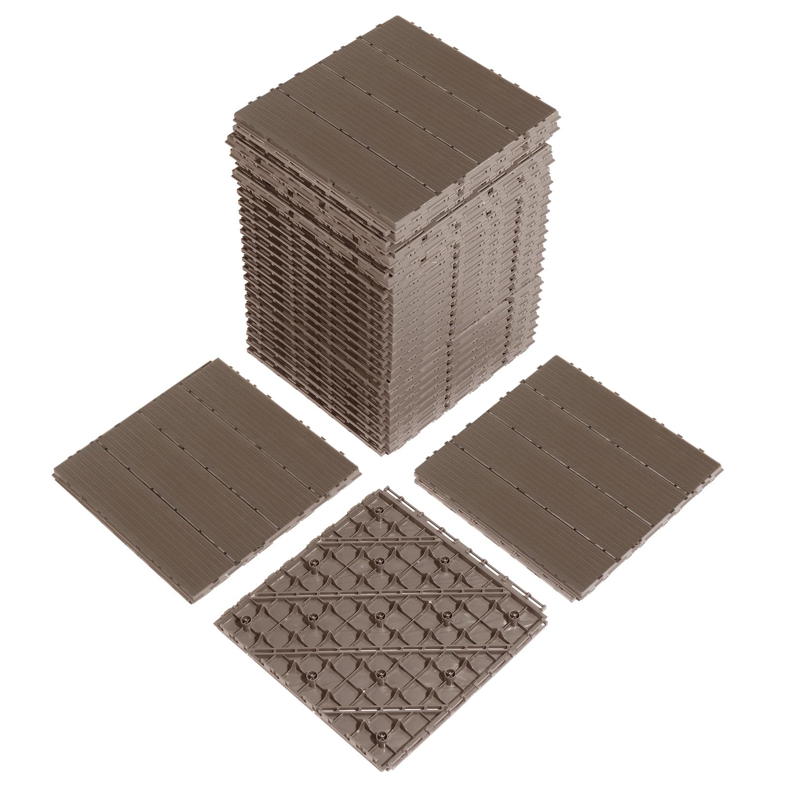 LEADZM Lot de 27 Dalles clipsables exterieur Caillebotis imitation bois, Matériau WPC, dalle terrasse exterieur, Convient pour les terrasses, balcons, vérandas, abris de jardin, etc.