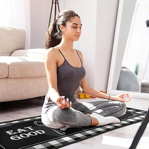 Miniatura 8 de Juego de 2 alfombras de cocina a cuadros blancos y negros, antideslizantes, lavables, absorbentes, de microfibra, para el suelo, 17 x 47 + 17 x 30