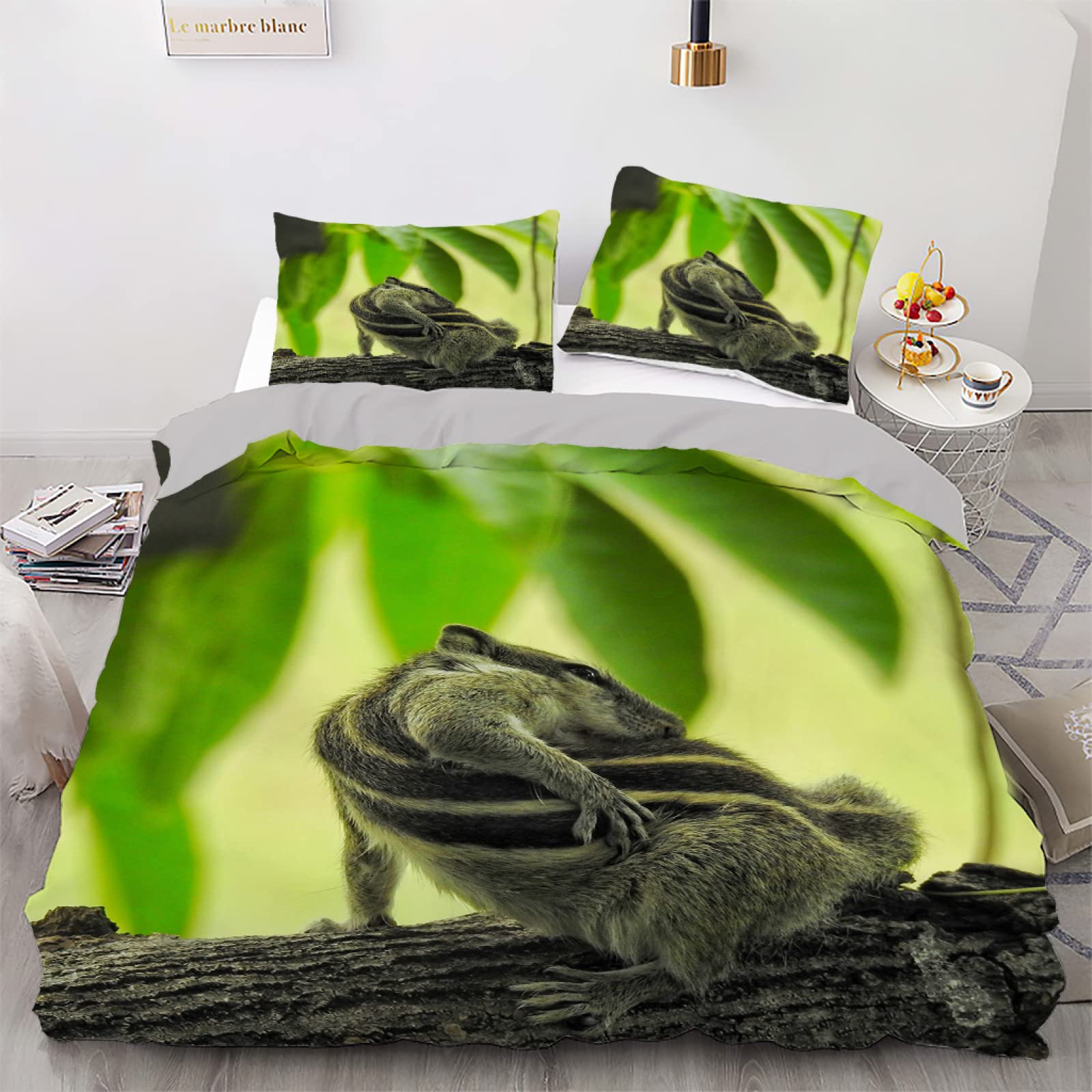 Housse de couette en fibre super fine motif animaux verts parure de lit king size 220 x 230 cm