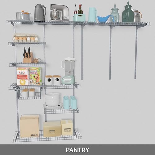 Miniatura 2 de Kit de estante de armario de alambre plateado, estantería para áreas abiertas, riel de estante con estantería expandible y sistema organizador,