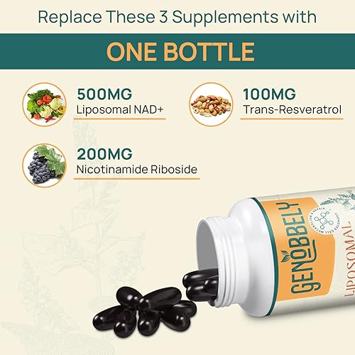 Miniatura 4 de Suplemento liposomal de NAD+ de 800 mg con ribósido de nicotinamida 200 mg, Trans-Resveratrol 100 mg - Suplemento de NAD verdadero para reparación