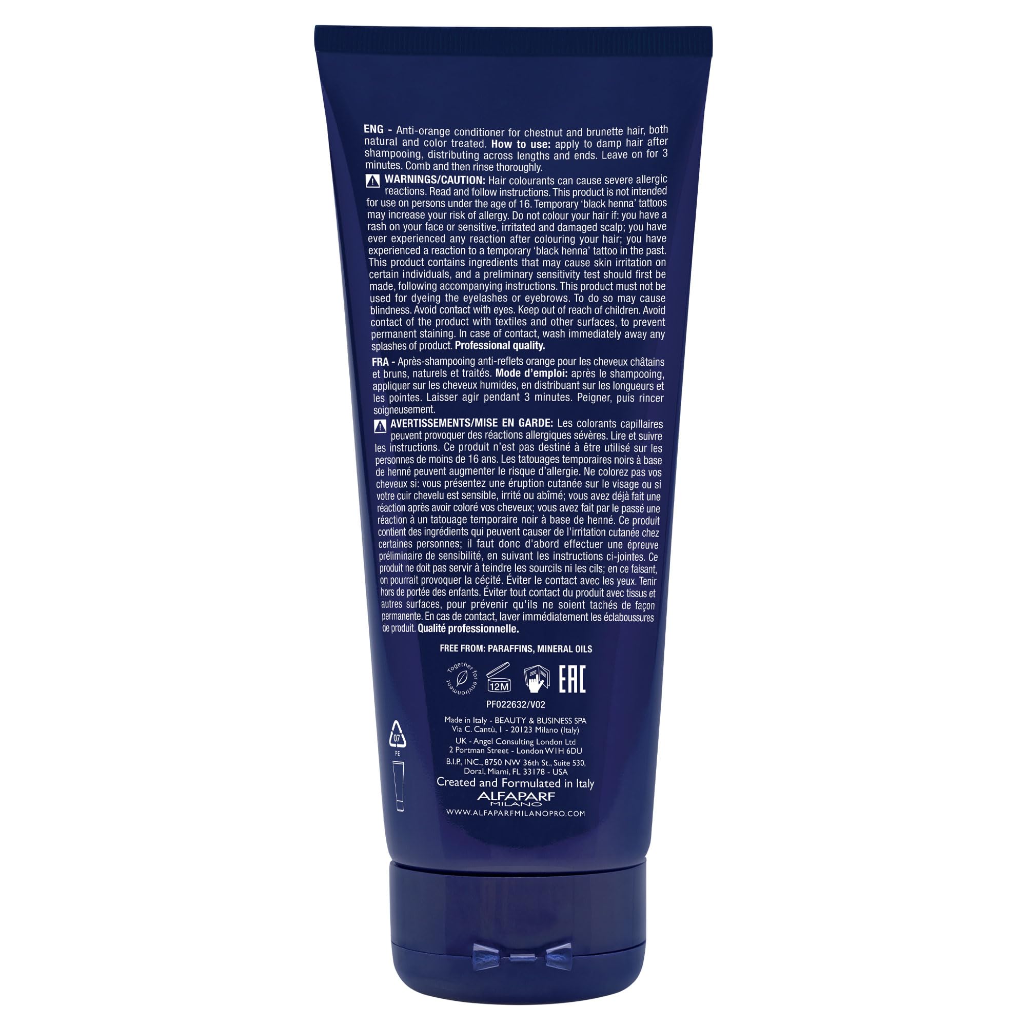 Alfaparf Milano Semi Di Lino Anti Orange Blue Conditioner Brown, Chestnut & Dark Hair - Color Safe Conditioner for Damaged Hair - Sulfate & Paraffin Free (6.76 oz / 200 ml)