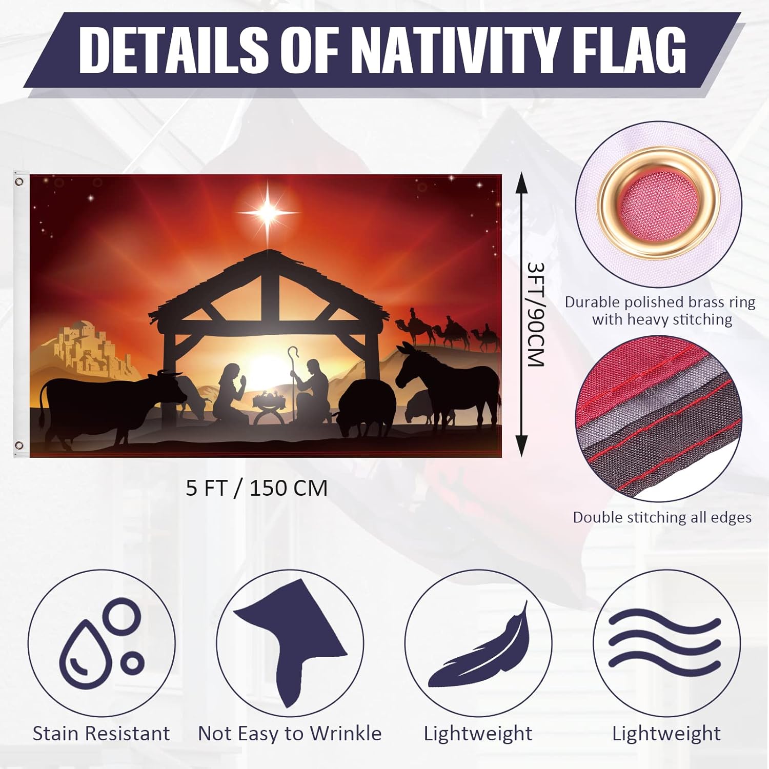 2 Pieces Traditional Winter Christmas Story 3x5 Feet Flag Nativity Scene Garden Flag Xmas Yard House Banner Rustic Landscape Polyester Double Stitched with Grommets Flag for Home Outdoor Indoor Decor : Patio, Lawn & Garden