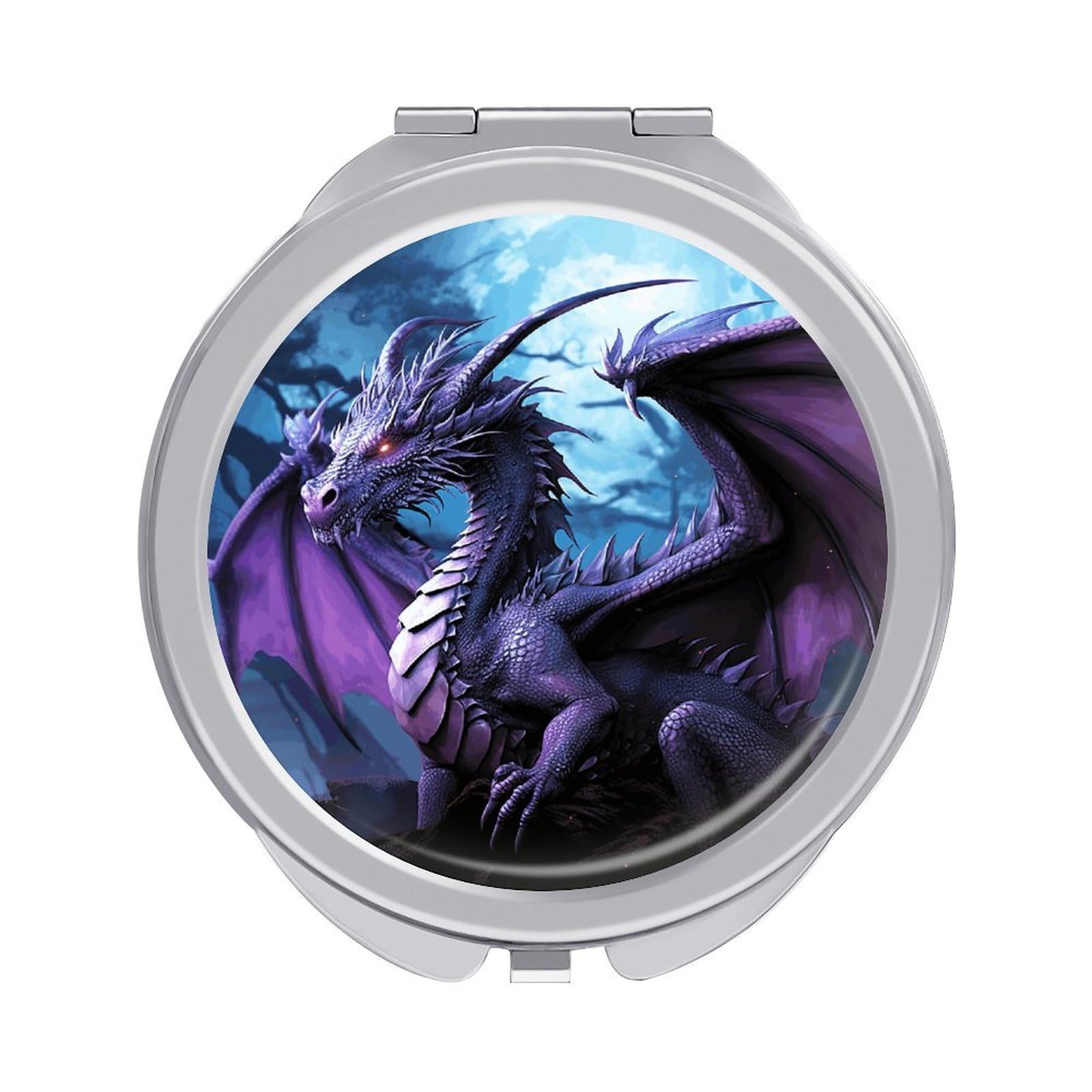 VstaDank Purple Dragon Purple Moon Travel Makeup Mirrors Exquisite Double-Sided 2X/1X Magnifying Folding Pocket Mirror Portable Round Handheld Mirror Mini Compact Mirrors for Outdoor Home