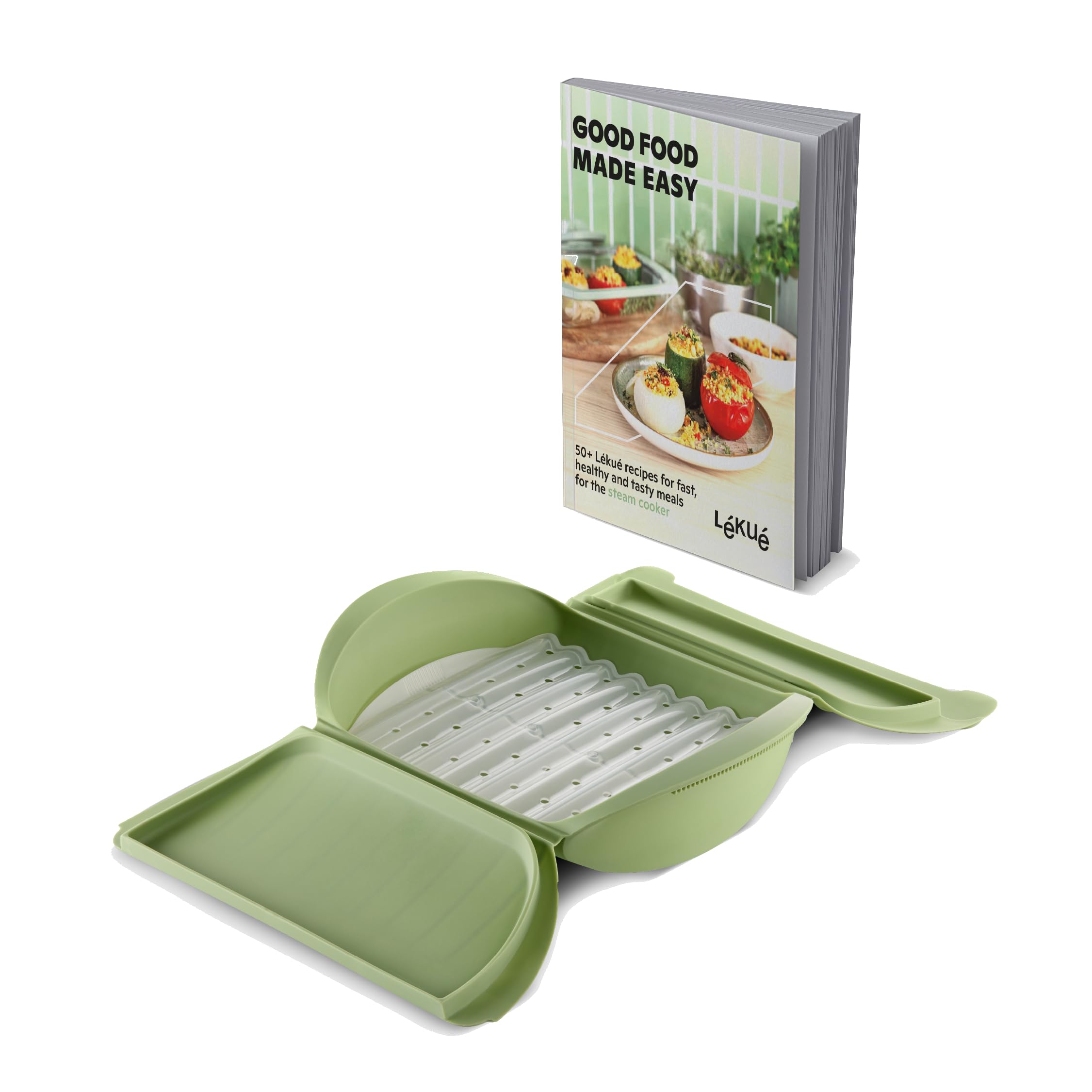 Lékué Steam Cooker with Tray & Recipe Book Set - Green | 890826| Brand New