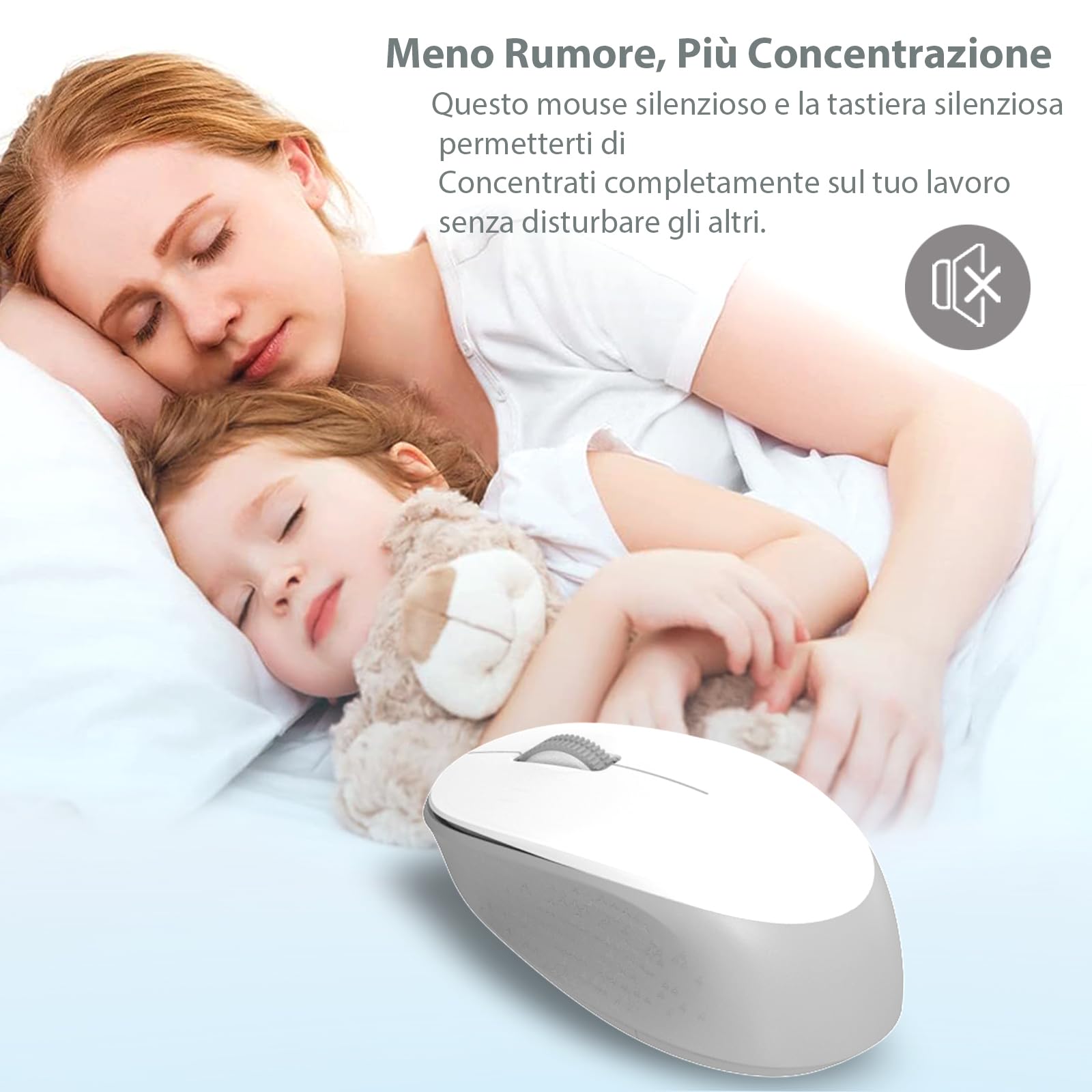 LeadsaiL Kit Tastiera e Mouse Wireless con Tastierino Numerico, Layout Italiano QWERTY, 2,4 GHz USB, Silenzioso, Compatibile con PC, Desktop, Laptop, Computer per Windows, HP, Lenovo, Bianco e Grigio