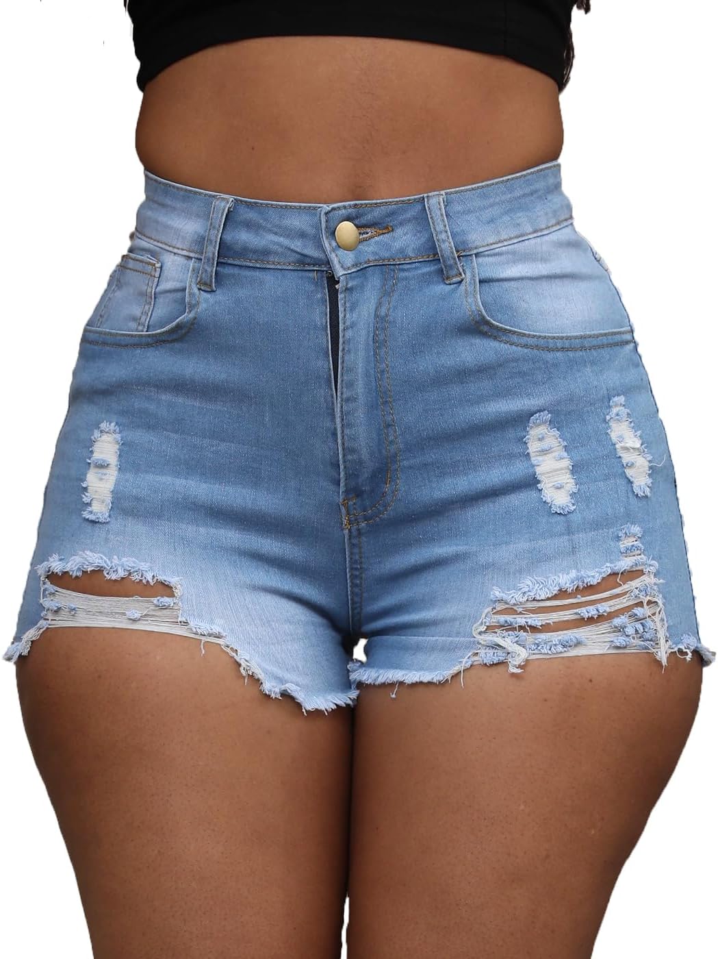 Women's Hole Denim Jeans Ripped Stretchy Denim Shorts Frayed Raw Hem Shorts Jeans