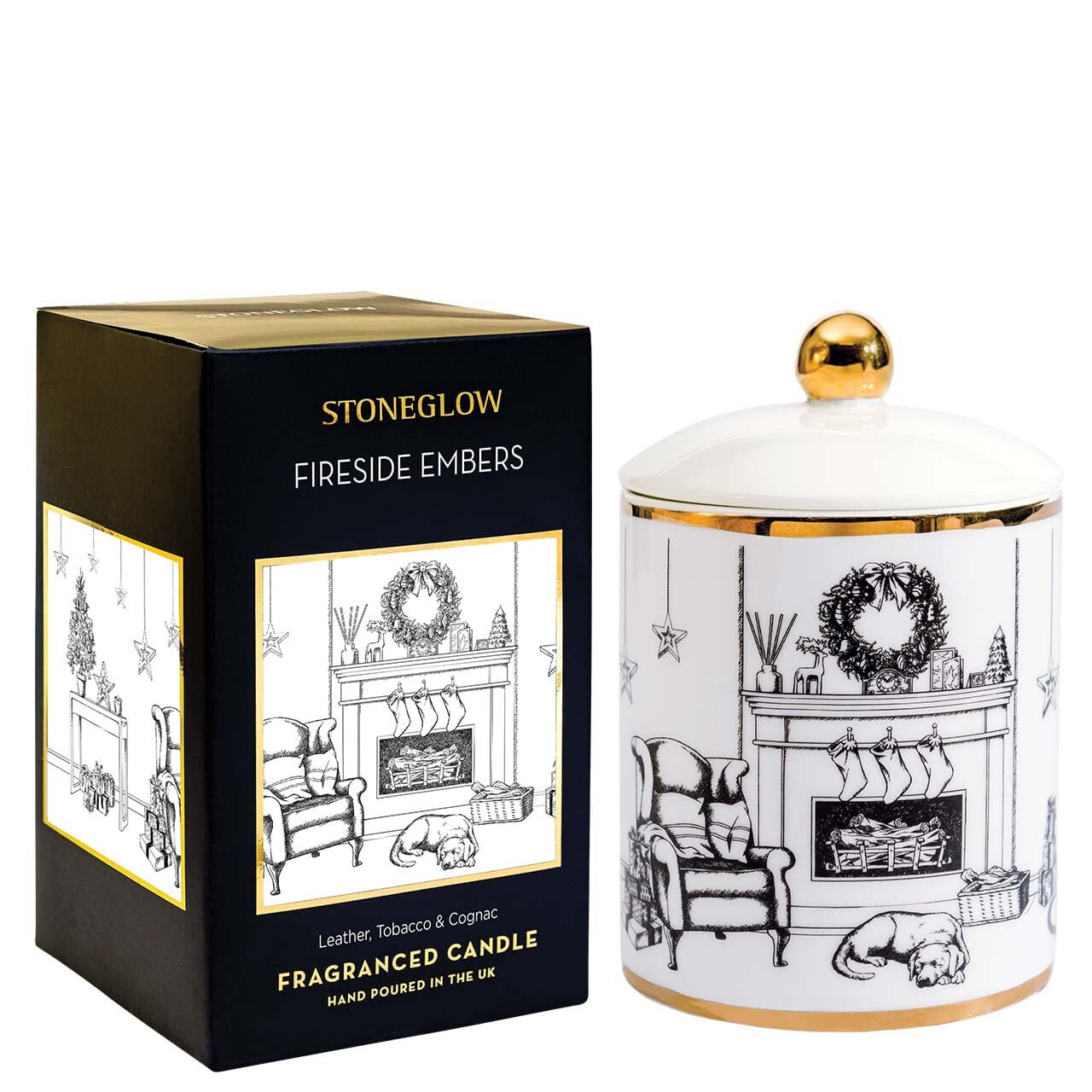 Stoneglow Candles Keepsake Ceramic Fireside Embers Leather, Tobacco & Cognac -Scented Candle in a Ceramic Lidded Tumbler