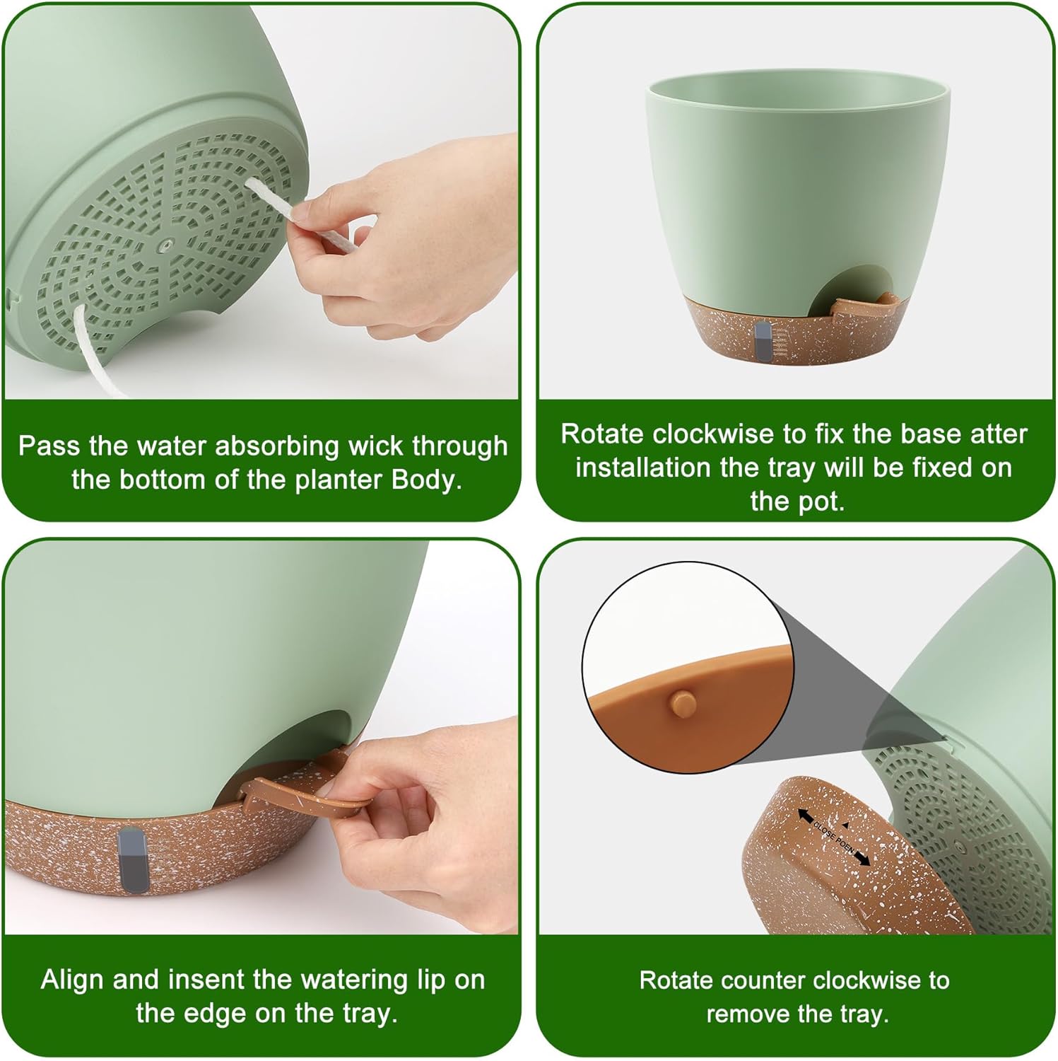 QRRICA Self-Watering Plant Pots with Water Level Indicator, Drainage Holes & Saucers – 12/10/9 Inch Large Plastic Planter Set for Indoor & Outdoor Plants (Green)