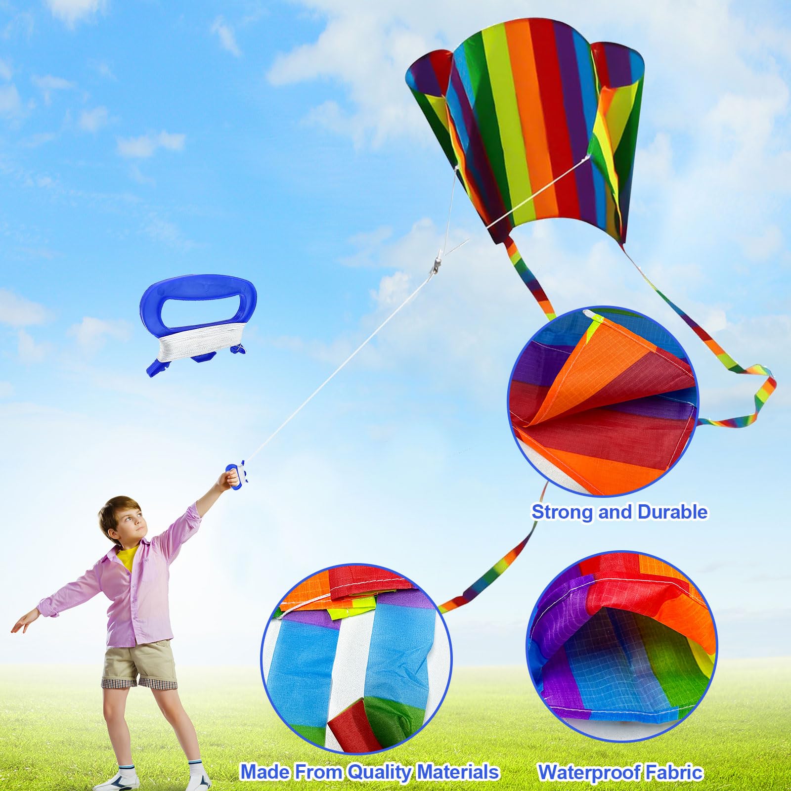 Aquilone Arcobaleno Tascabile Per Bambini – Facile Da Volare, Con Coda 200cm E Corda 30m - 5