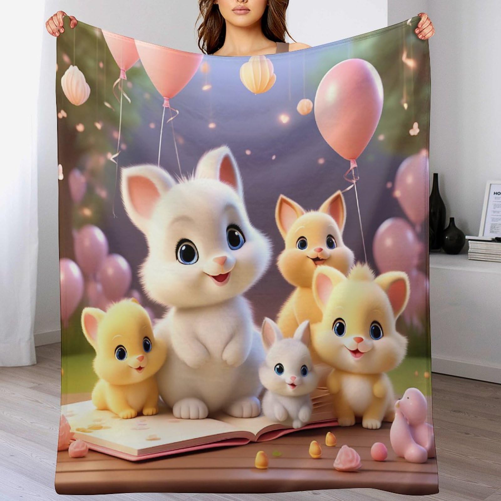 Couverture légère en polaire motif animaux impression 3D