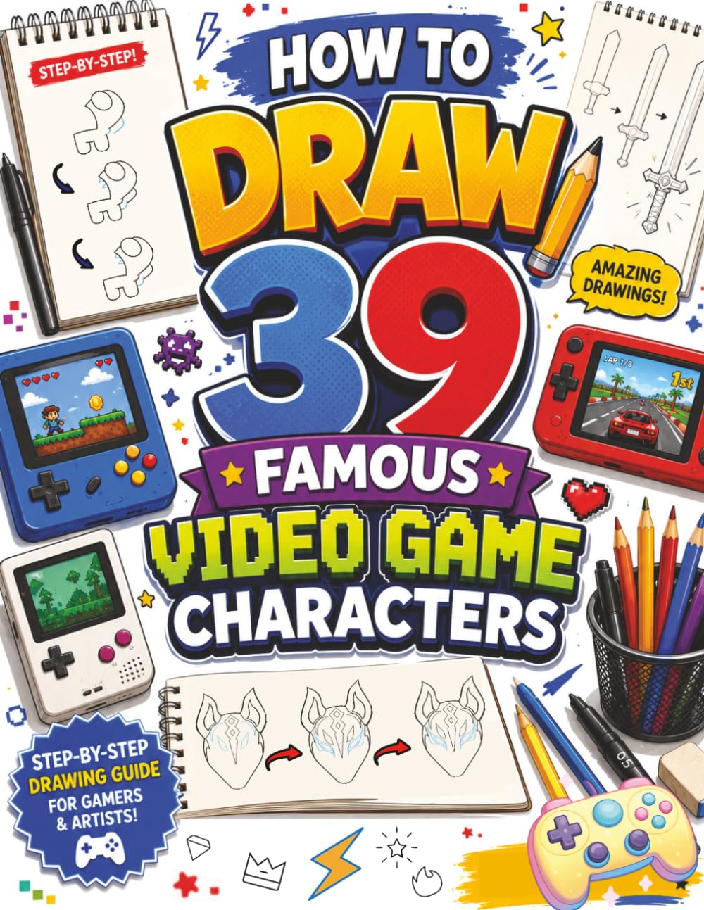 How To Draw 39 Famous Video Game Characters: Step-by-Step Drawing Book for Kids, Teens, and Beginners | Perfect Gift for Birthdays, Holidays, and Special Occasions.