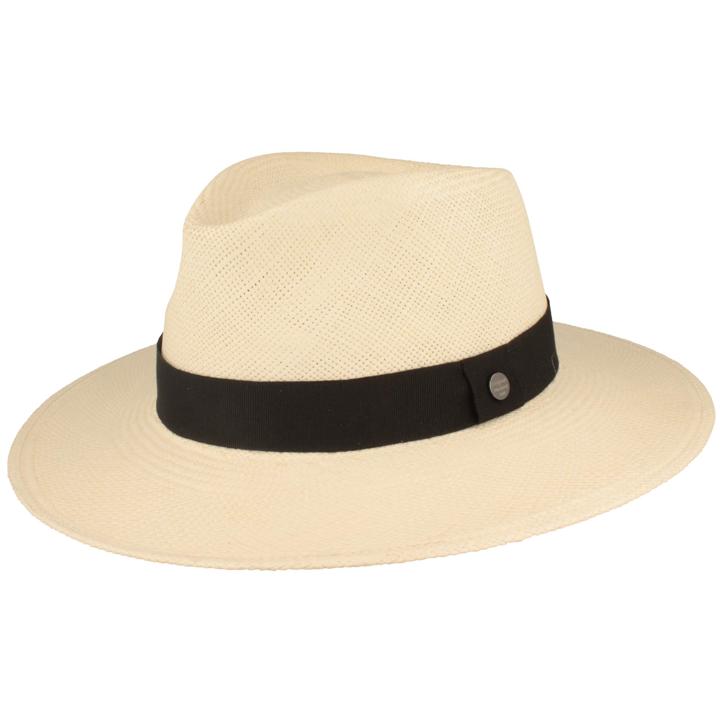 Hut Breiter Breiter Sombrero Panama Original Sombrero de Paja Verano con Correa de Piel Protección UV Tejido a Mano en Ecuador Ligero y Transpirable Unisex