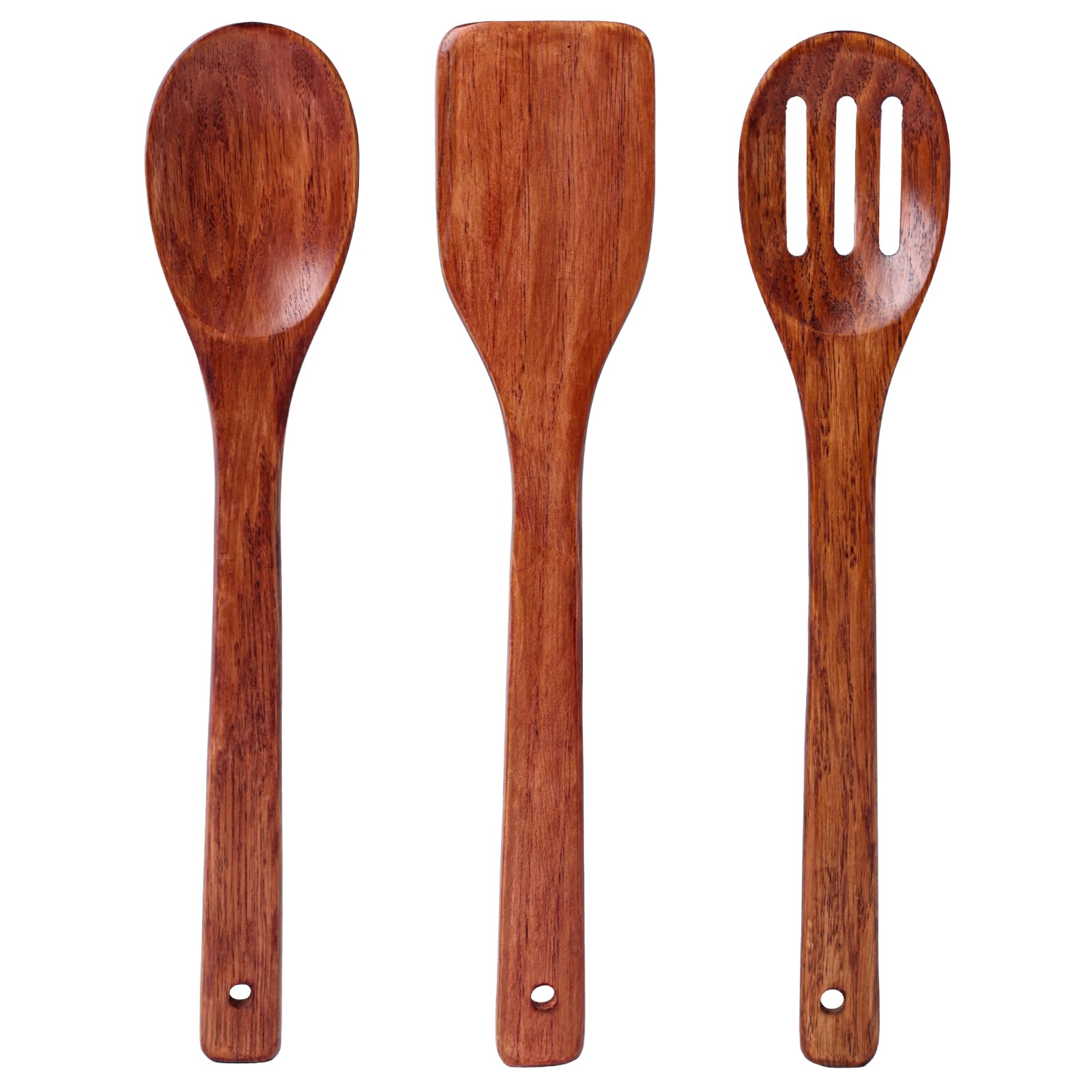 HANSGO Wooden Spoons for Cooking, 3PCS Kitchen Utensils Set for Nonstick Pans, 12Inch Wooden Spatula for Stirring Frying Mixing, Sturdy & Smooth Edges