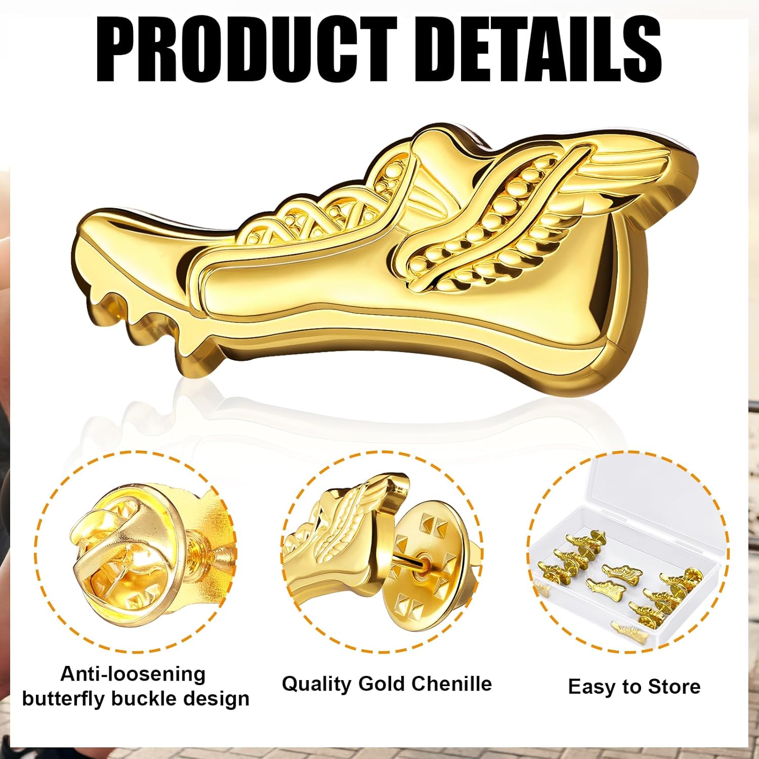 Liliaafar 30 Pcs Gold Chenille Lapel Pins - Heavy Duty 1 Inch Bulk Track and Field Award Lapel Pins with Wing and Track Shoe for Team Player Sports, Student Academics Rewards, Sports Party Gifts