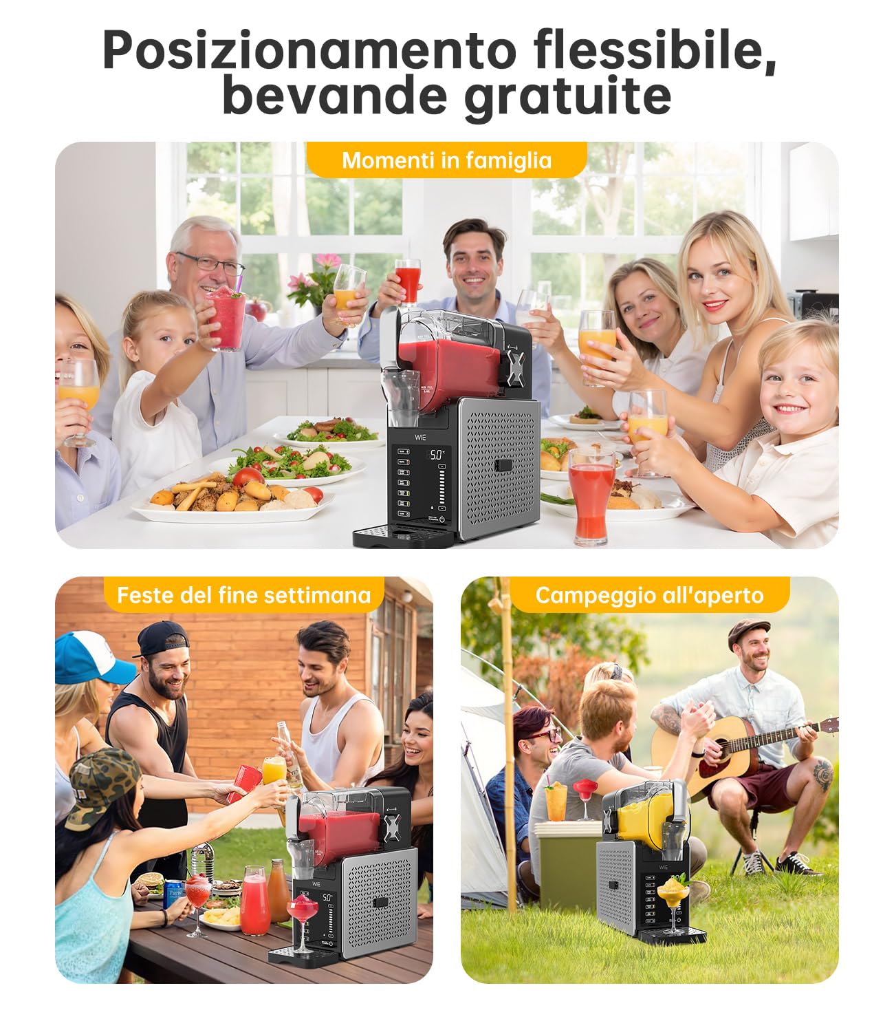 WIE Macchina per Granite, 2.6L Macchina Granita per Casa con Autopulizia, Non Serve Ghiaccio, 6 Modalità Preimpostate, Schermo Touch LED, Macchina Granita per Margarita/Cocktail/Milkshake/Frappé