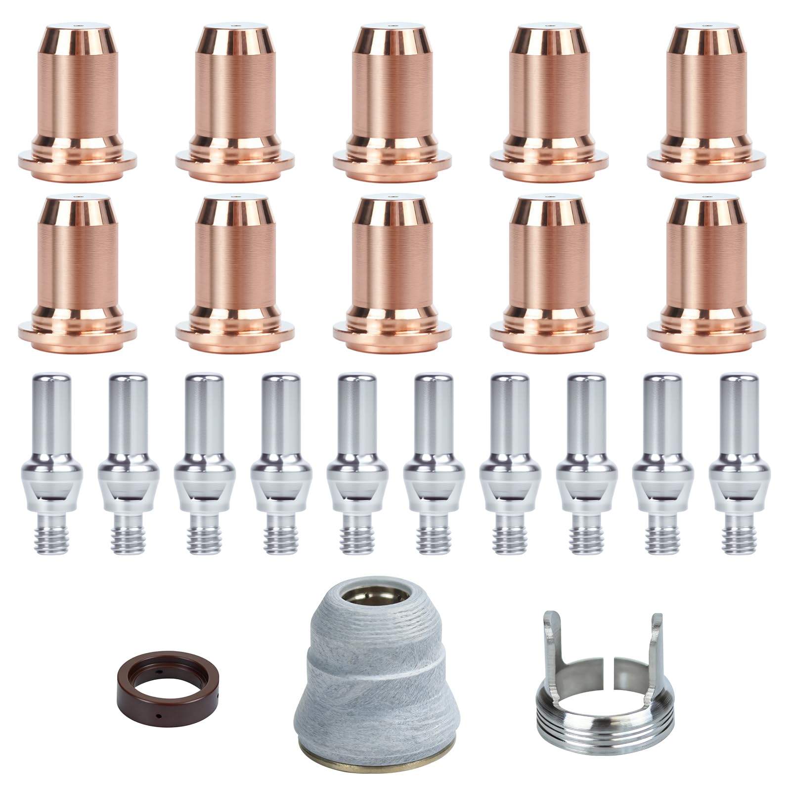 - 23pcs PT60/IPT60/PT40/IPT40 Plasma Cutter Accessories Torch Consumables for Cutting Equipment - Electrode/Nozzle Tip 1.0mm(0.039'')/Shield Cap/Swirl Ring/Stand Off