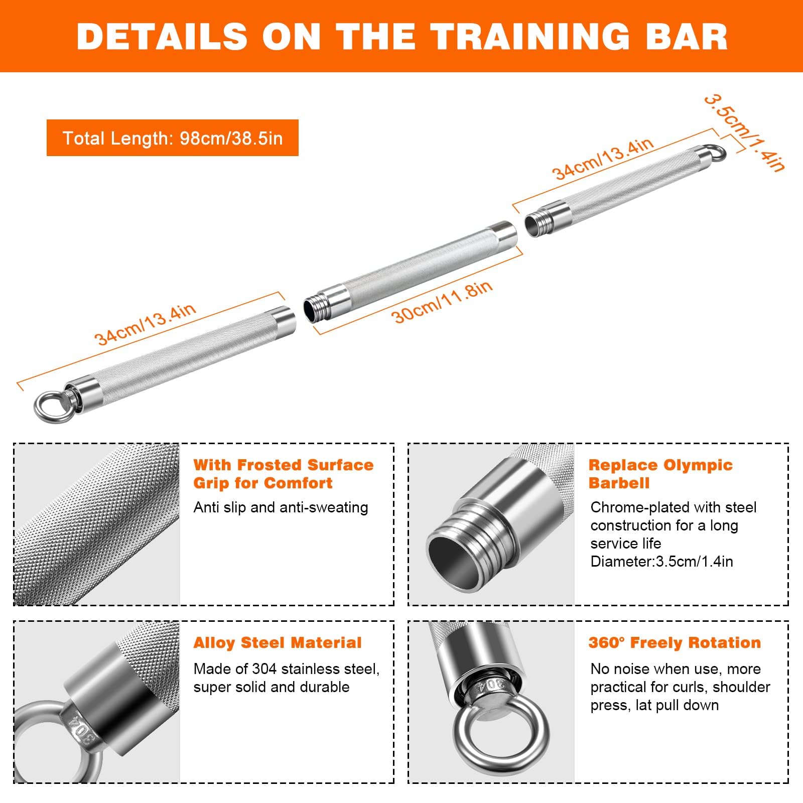 DASKING Fitnessbänder Widerstandsbänder Stange, Fitnessgeräte für Zuhause, 75cm/90cm/98cm Abnehmbarer Resistance Bands Bar Kit mit Dreieckshaken,Yoga Pilates Bars, Workout Full Body Fitness Exercise