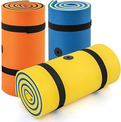 Miniatura 9 de Goplus Alfombrilla de agua flotante, almohadilla de lirio con diseño de almohada rodante, espuma XPE de 3 capas resistente a desgarros, flotadores