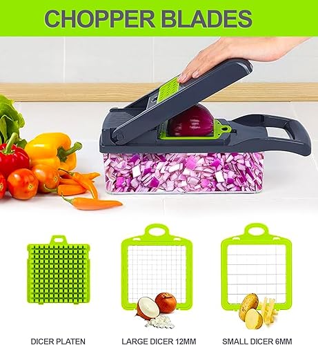 Miniatura 5 de TRADEBLAZE Picador de verduras con recipiente, cortador de verduras multifuncional 15 en 1, apto para lavavajillas con material libre de BPA,