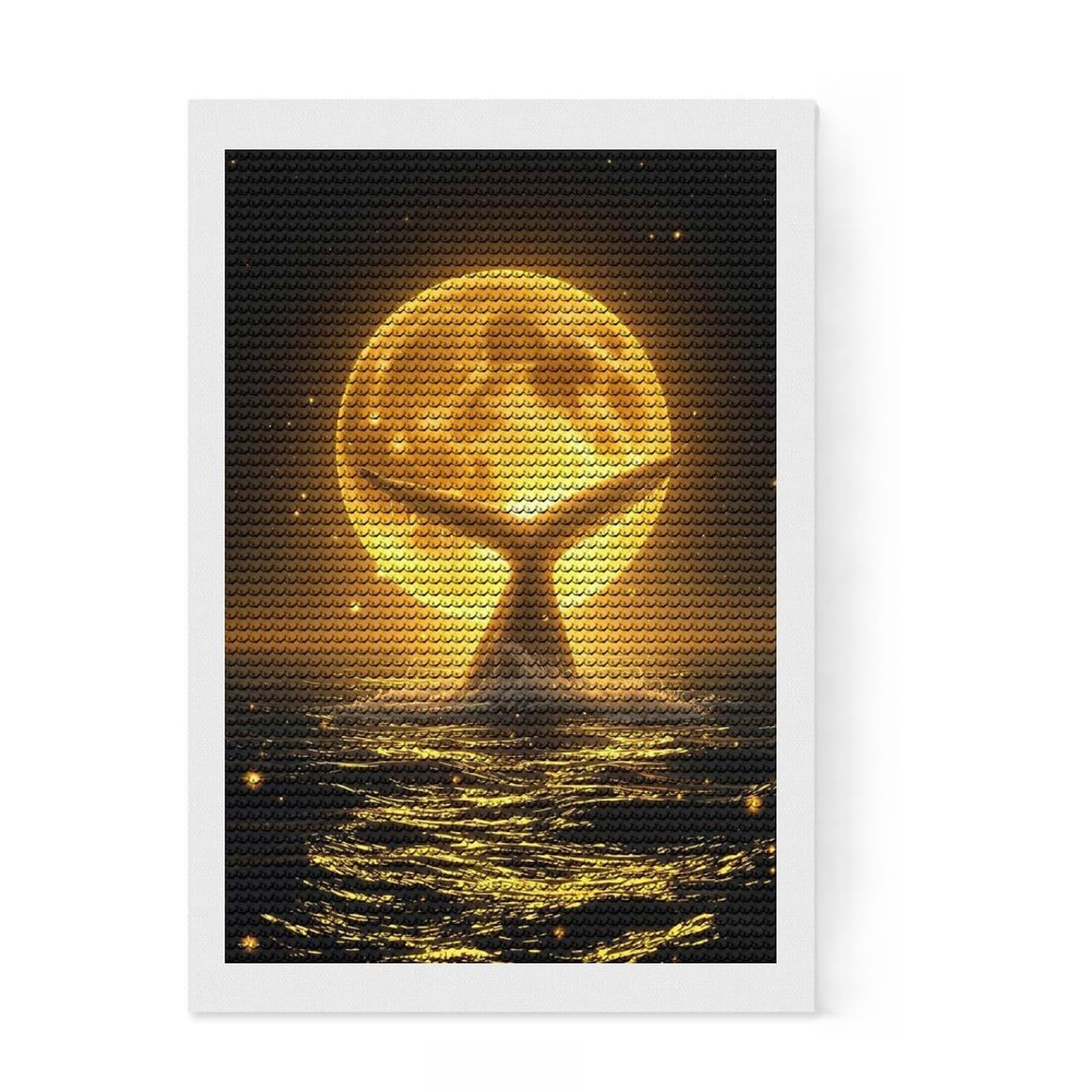 Junmoney Water Splashing Around Celestial Whale Moonlit Ocean Night Diamond Painting Set 8"x12", Adhesive Canvas, Finish and Display, Office Decor, Birthday Gift, Sparkling Round Gems