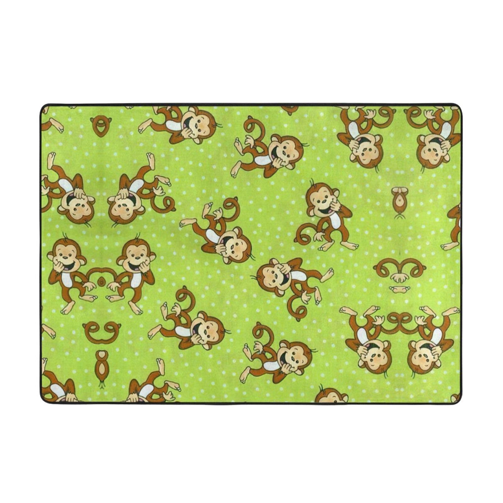 Tapis vert 203x147 cm la solution anti-pièce vide avec l'imprimé singe pour salon et bureau