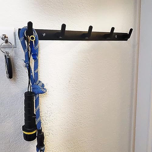 Miniatura 8 de Perchero de pared negro con 5 ganchos para montar en la pared, modernos ganchos de pared para entrada, dormitorio, baño (paquete de 2)
