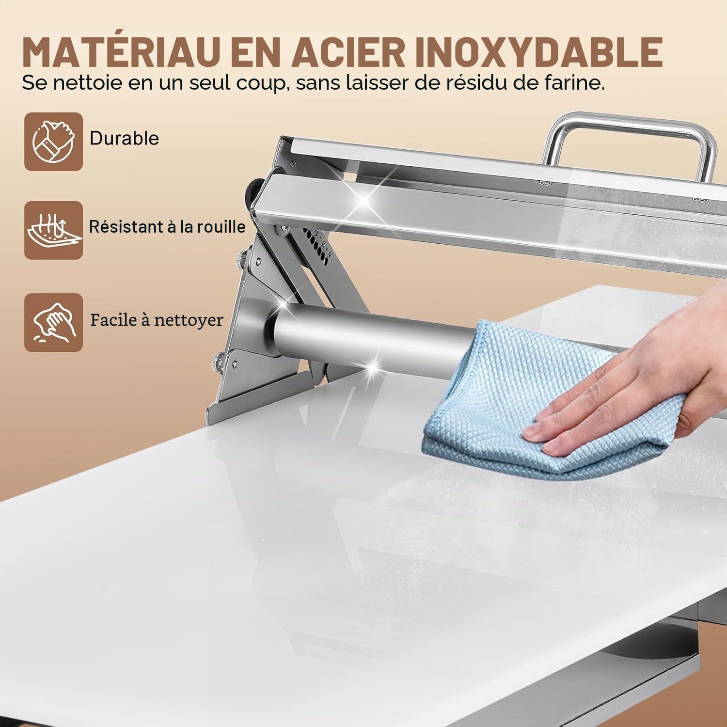 Laminoir à Pâte Feuilletée︱Laminoir à Pâte Pliable︱Laminoir Manuel En Acier Inoxydable︱Laminoir patisserie︱Épaisseur Réglable 0-27mm︱Pour Boulangerie︱Pizza︱Croissants