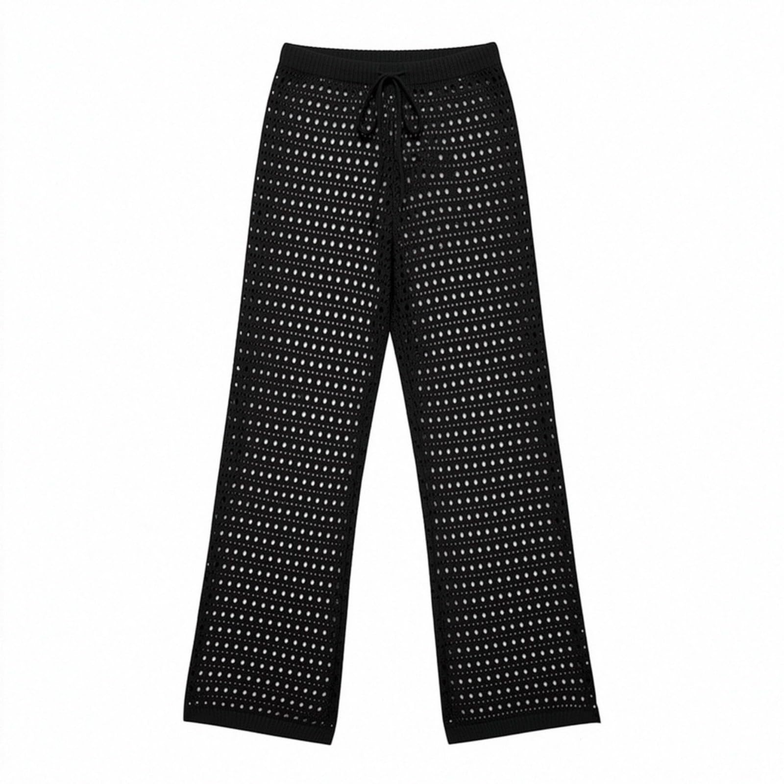 Spitzenhose Damen Durchsichtiger Häkelhose Elastischer Bund Lange Hosen Musikfestival Strand Outfit Sommerhose Hohe Taille Netzhose Boho Bikinihosen Für Nightclub Party