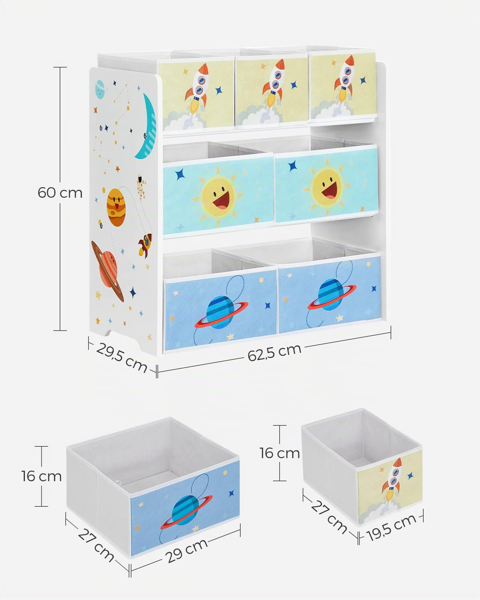 SONGMICS Estantería de habitación Infantil con 7 Cajas de Almacenamiento de Tela no Tejida, estantería para niños, Organizador de Juguetes, 29,5 x 62,5 x 60 cm, Color Blanco GKR034W01