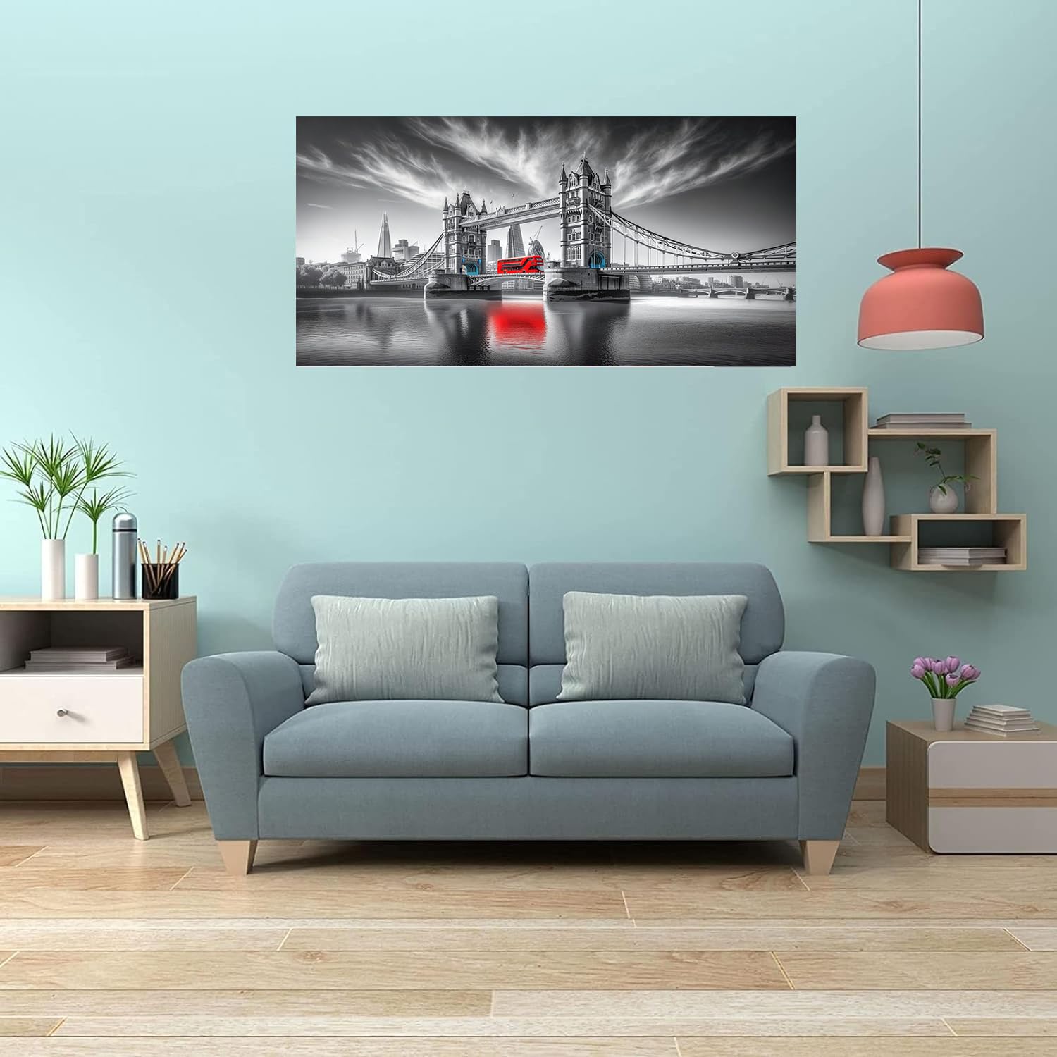 Diamond Painting Diamant Malerei Kits Home Dekoration Geschenk für Erwachsene Kinder 5D DIY Full Drill Set Malen nach Zahlen Strass Stickerei Roter Bus der Tower Bridge,Quadrat Bohrer,200X100cm