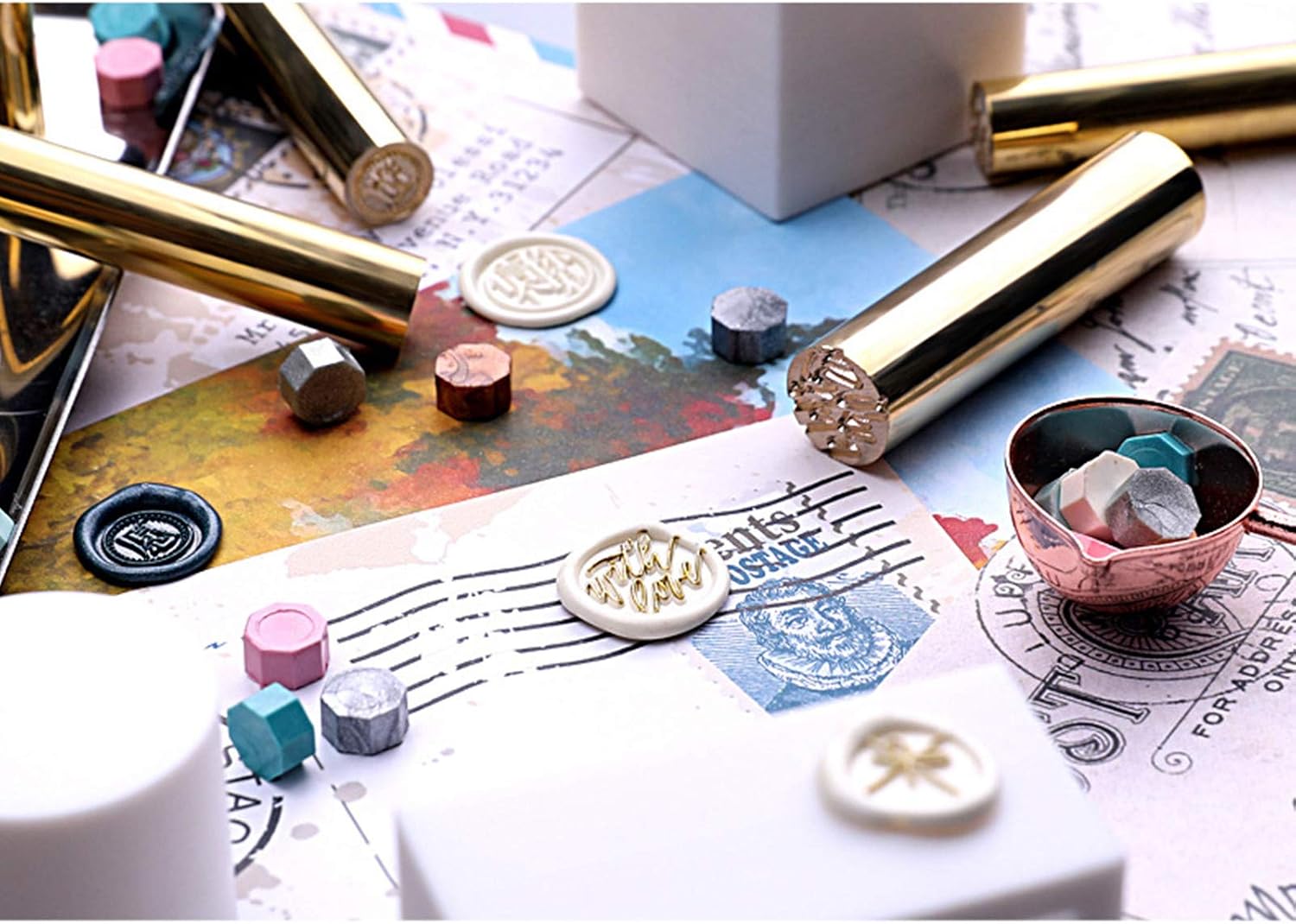 CRASPIRE Wax Seal Stamp Key Mini Wax Stamp 15mm Mini Brass Stamp Wax Seal, 0.59inch Wax Seal Stamp Mini Brass Sealing Stamp for Weeding Invitation Christmas Thanksgiving Envelope Card Gift