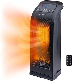 18-Inch Oscillating Tower Space Heater with 3D Flame Effect – 1500W High Velocity Ceramic Heater, Digital Thermostat, 24H Timer, Remote Control & Advanced Safety Protection, ETL Listed