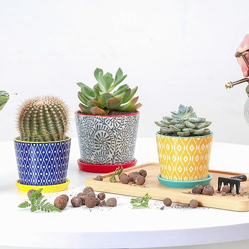 Miniatura 2 de Selamica Macetas de cerámica para suculentas, macetas pequeñas de 3.4 pulgadas para plantas con agujeros de drenaje y platillos, macetas suculentas