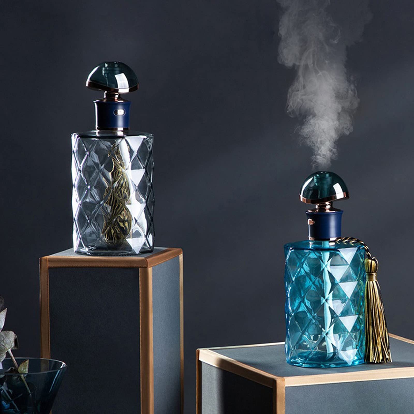 BcofoA Creative Mini Perfume Glass Bottle humidifier, Suitable for Family, Bedroom, Office, Baby Room, car. 400ml Portable humidifier, 2 Fog Modes, ultrasonic Atomization