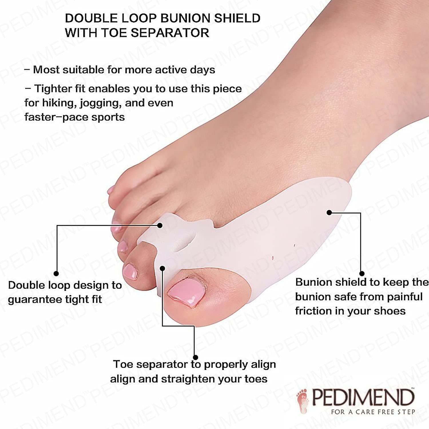 4 x Pedimend Gel-Zehenkeile für Ballenzehe, Zehenspreizer aus Silikon, für große Zehen, Hallux Valgus Korrektur-Pad, Schmerzlinderung