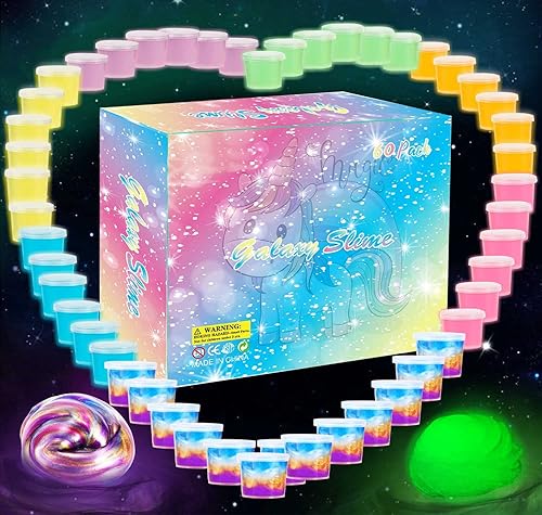 Miniatura 5 de Paquete de 60 limos de galaxia, incluye 30 unidades de slime que brilla en la oscuridad y paquete de 30 unidades de color galaxia, juguete de limo