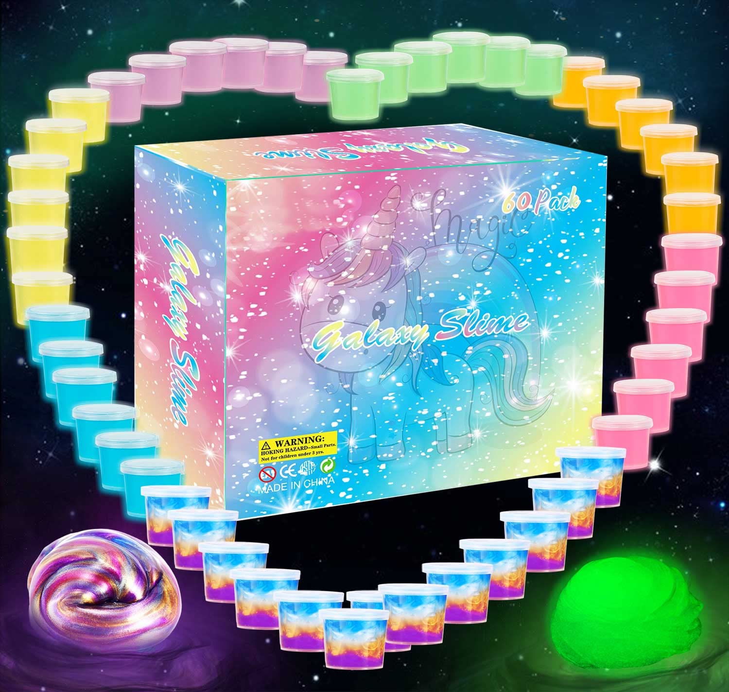 Amazon.co.jp: Galaxy Slimeパック、暗闇で光るスライム30個パックと