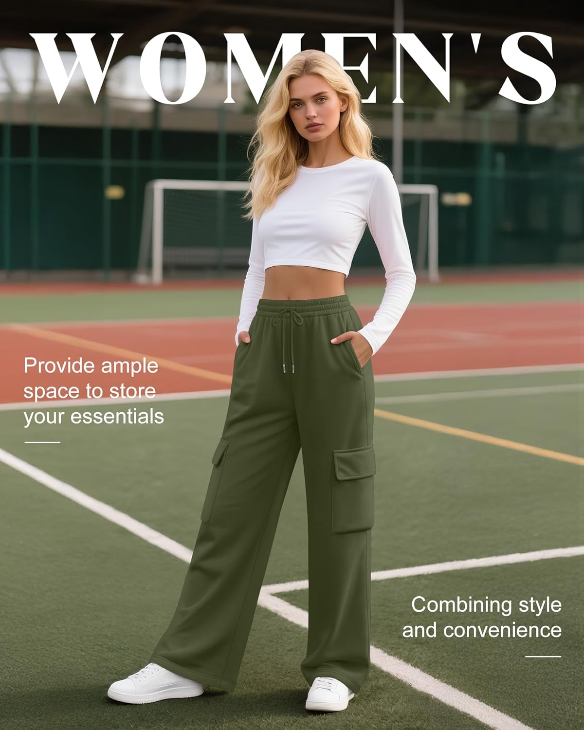 Neer 3 Pack Women's Cargo Sweatpants Wide Leg Baggy Loose Elastic Drawstring Pants Casual Athletic Joggers with 4 Pockets - Image 3