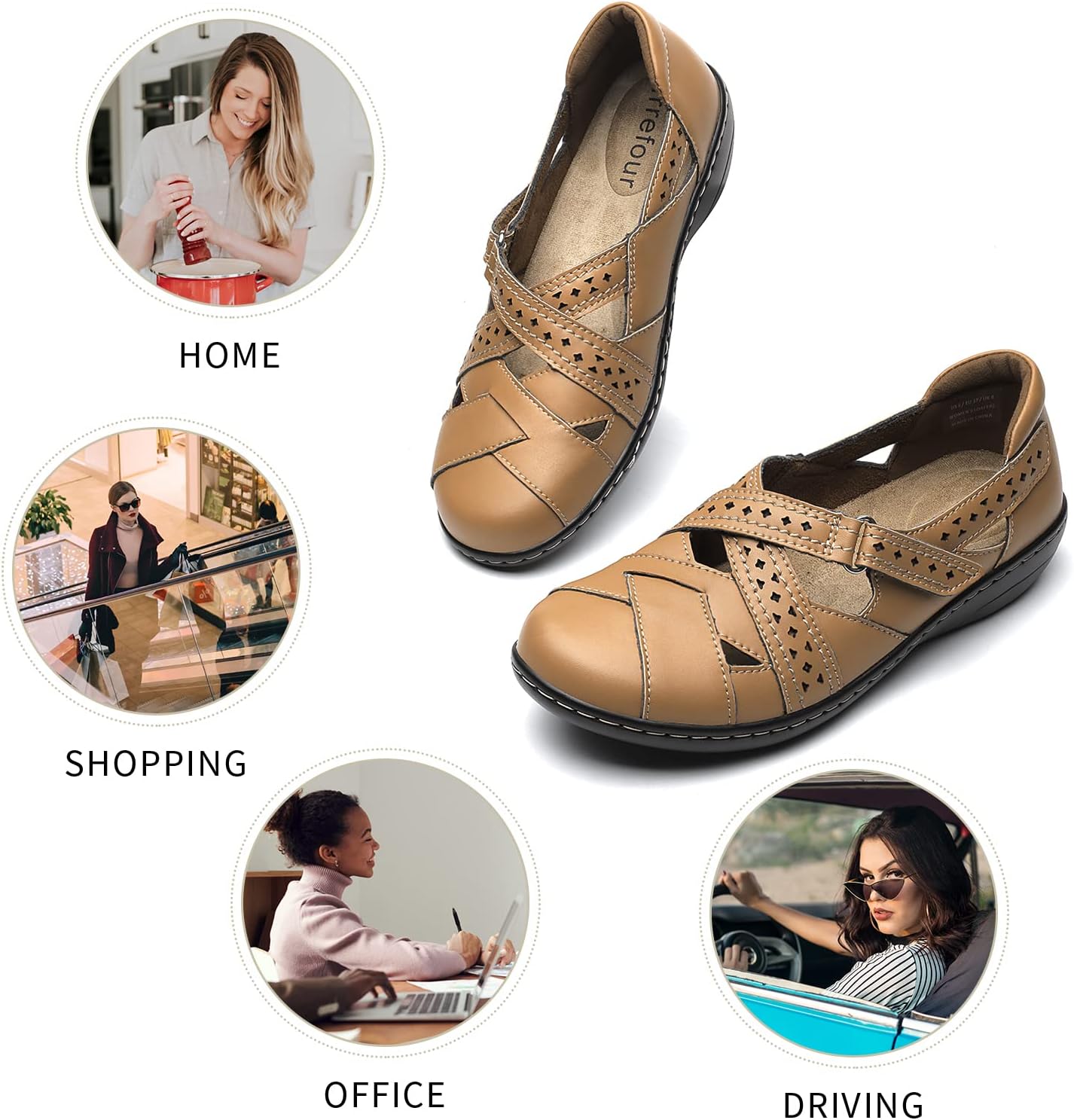 Irrefour Women's Classic Genuine Leather Casual Loafer Cute Slip-On Fashion Closed Toe Flat Sandal Comfy Work Sandal Everyday Walking Shoe