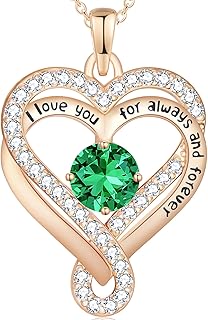 FXE Birthstone Heart Necklaces for Women, Infinity Pendent S925 Sterling Silver Jewelry for Women, Wedding Anniversary, Birthday Mother’s Day Gifts for Mom, Mother, Wife, Girlfriend