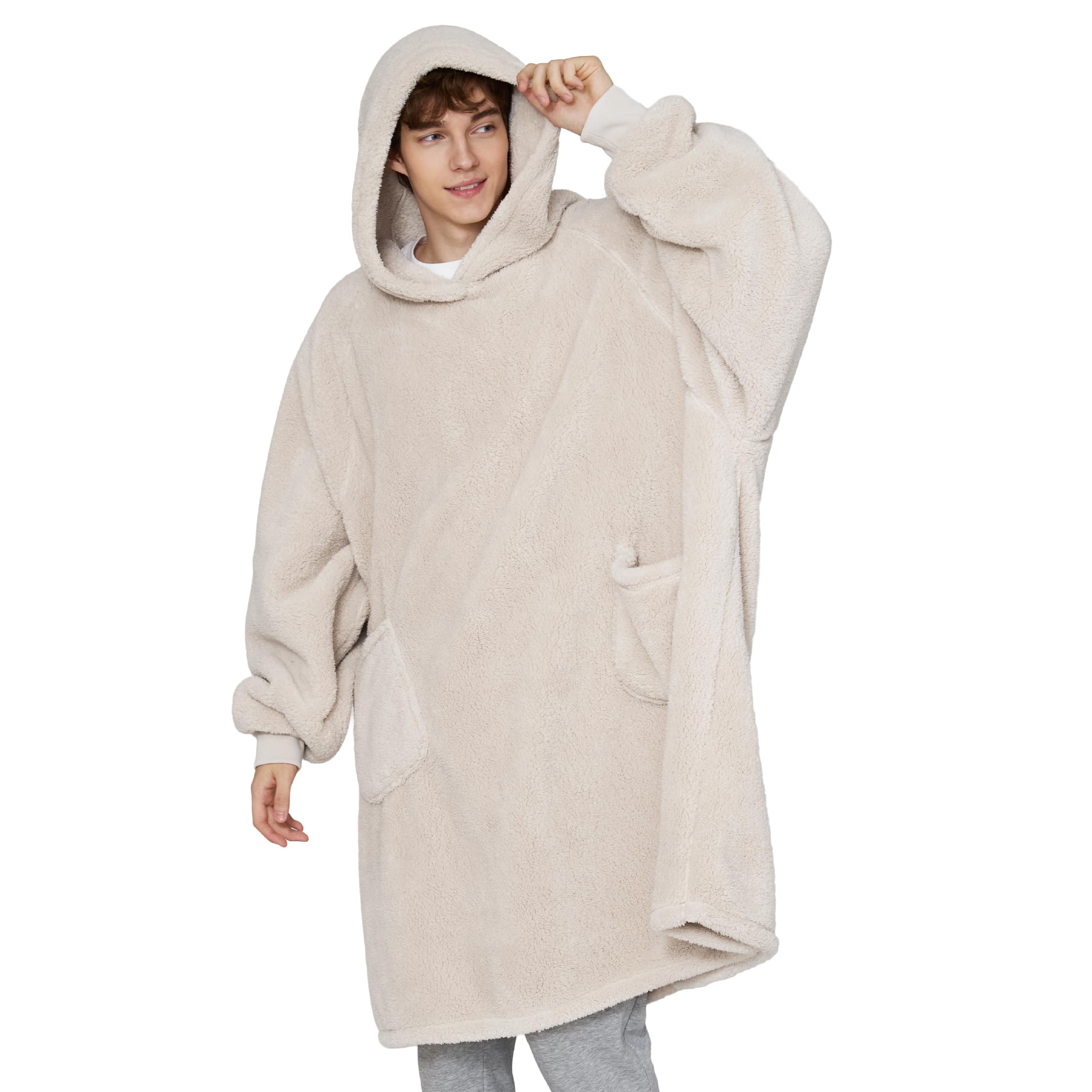Bedsure Sherpa Wearable Blanket Hoodie - Warm Cozy, Oversize, Oat
