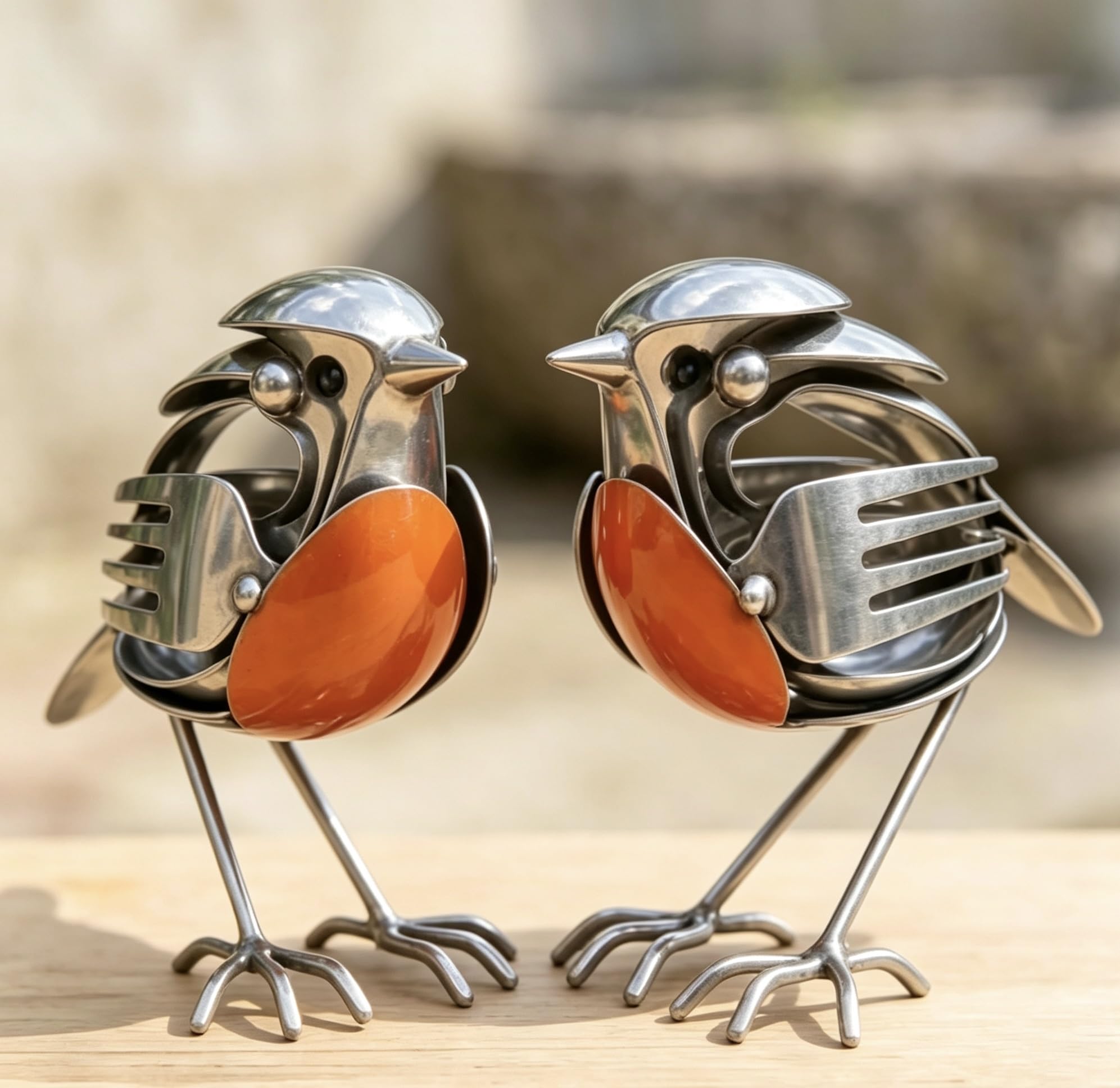 Figurine de Robin en métal recyclé x2 pour déco de jardin rustique