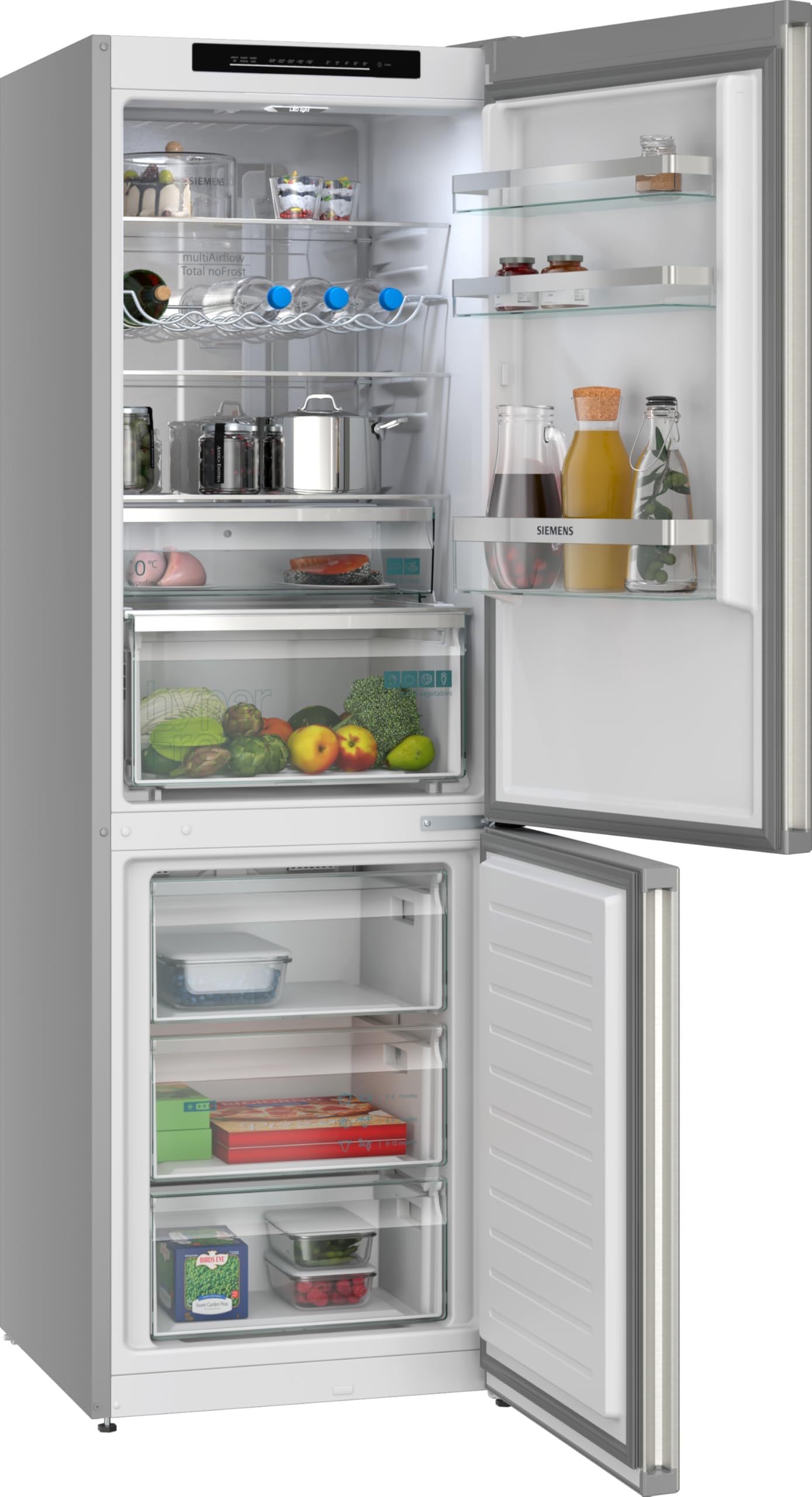 Siemens iQ300 refrigerador-congelador independiente 186 x 60 cm, KG36NVIBG, enfriamiento de 218 l y 103 l congelación, total noFrost, colocación sin costuras, bandeja HyperFresh Plus, acero inoxidable